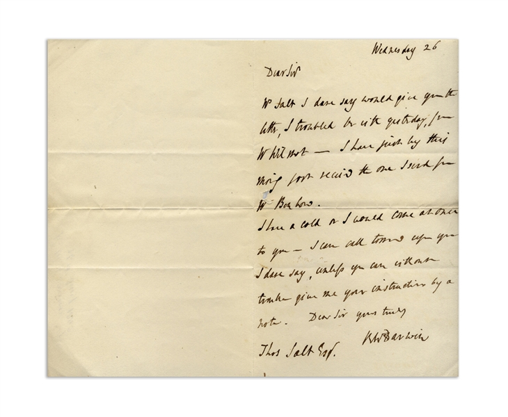 Robert Darwin Autograph Letter Signed From 1842, Shortly After Charles Darwin Published ''The Voyage of the Beagle''